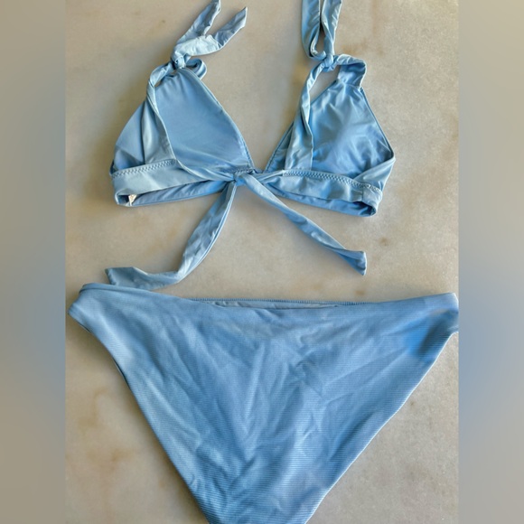 SALE! $12! Sky Blue Bikini Swimsuit Set Triangle Bra Top Full Coverage Bottom - Picture 7 of 10